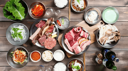 Korean BBQ setting on an outdoor table